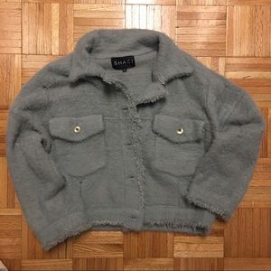 Jean jacket style mohair like eyelash coat